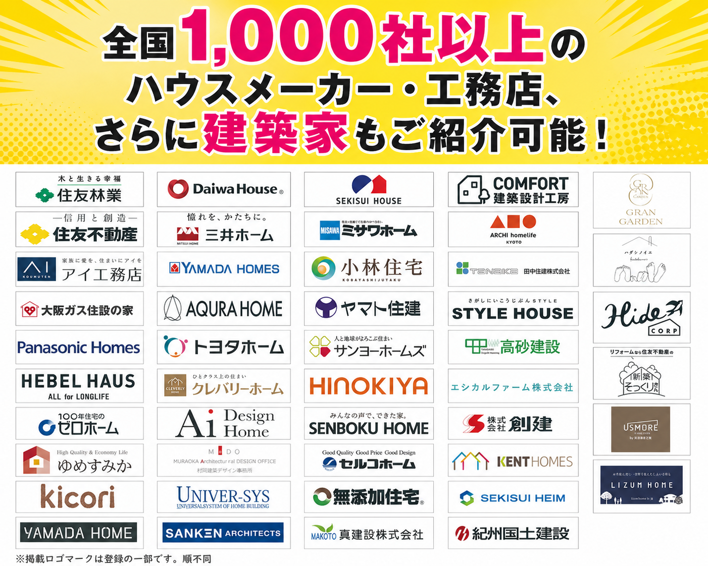 全国1,000社以上のハウスメーカー・工務店をご紹介