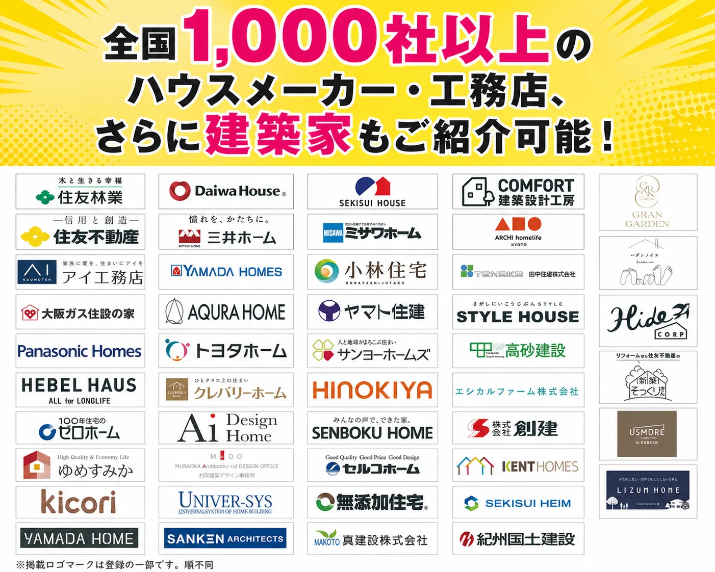 全国1,000社以上のハウスメーカー・工務店をご紹介
